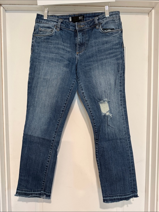Kut from the Kloth Denim - Kut from the Kloth Cropped Distressed Medium Blue Jeans